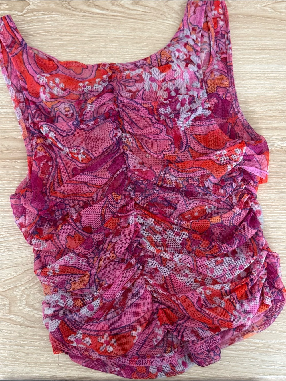 Free People Small Tell Me More Top Mesh Reversible Pink Ruch Floral Y2K Hippie - Picture 5 of 7